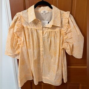 Entro Cream and Orange Patterned Blouse